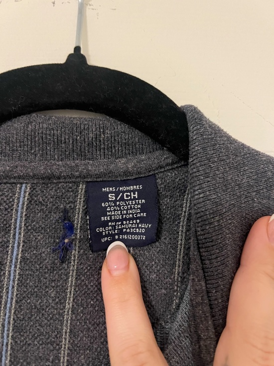 Vintage Grey Striped Long Sleeve Polo | Dad Core / Minimalist | Size S - Picture 2 of 3